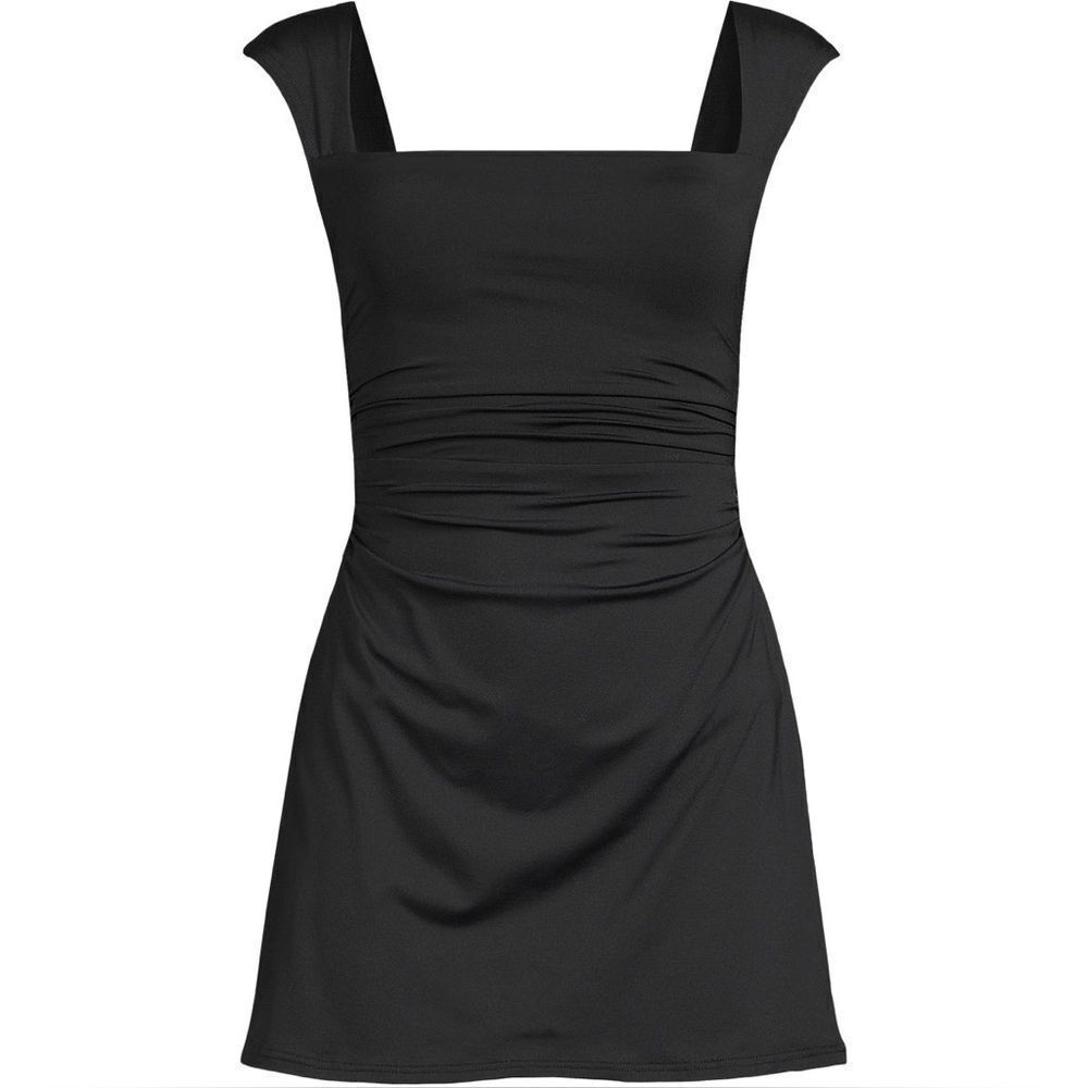 Land's End Plus Smoothing Square Neck Ruched one piece Swimsuit Ruched Black Var